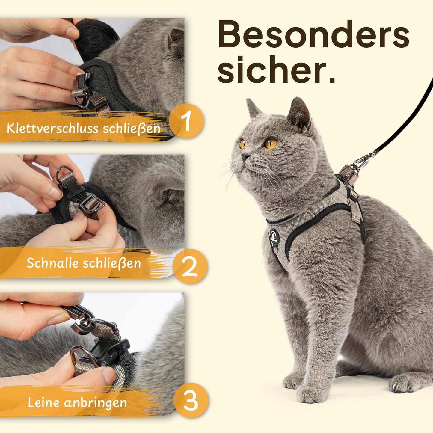 Softgeschirr für Katzen inkl. 1.8m Katzenleine